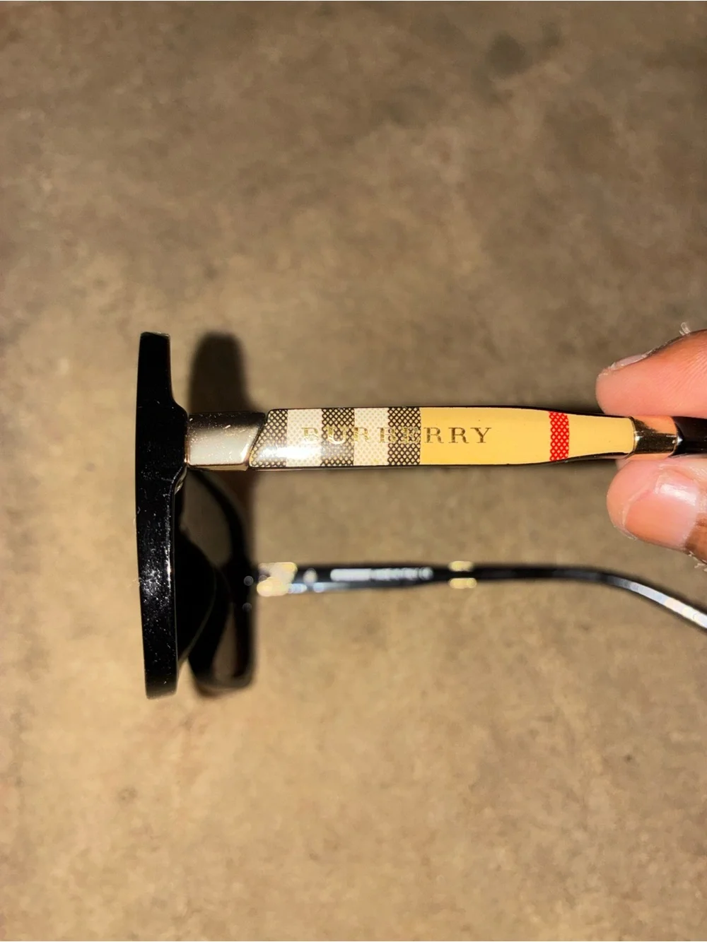 Burberry Black Shield Sunglasses with Check-Pattern Gold Temples